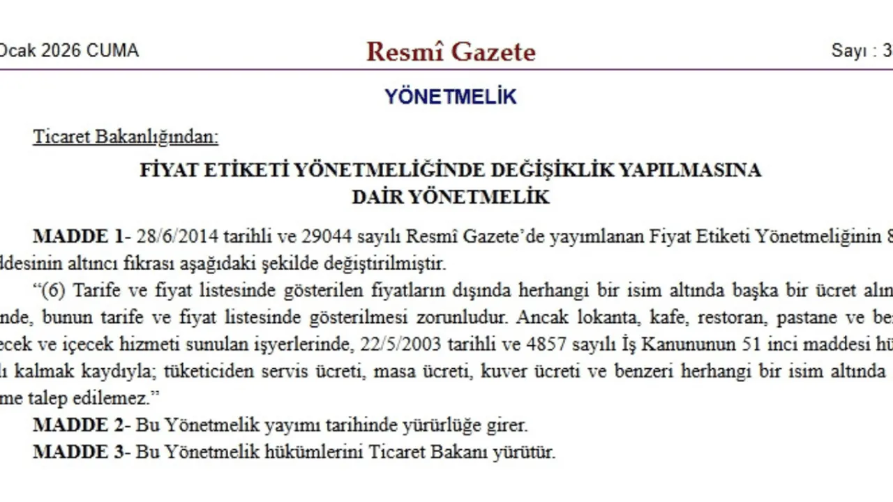 RESTORANLARDA  SERVİS, MASA VE KUVER ÜCRETİ YASAKLANDI