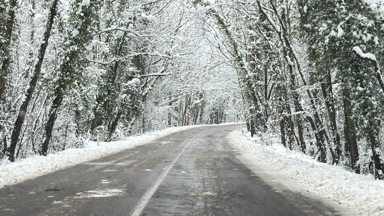 BARTIN–KARABÜK AĞAÇ TÜNEL YOLUNDA KIŞ MANZARASI HAYRAN BIRAKTI